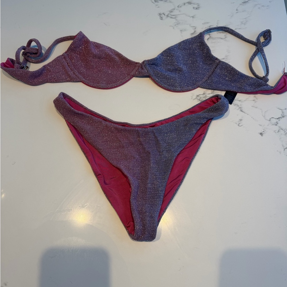 Beach Riot Glittery Purple and Pink Bikini